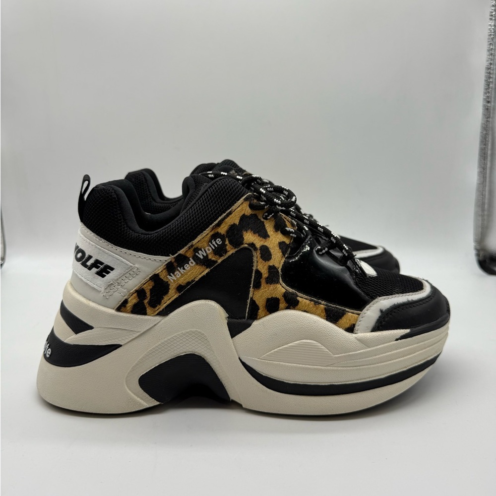 Naked Wolfe Leopard Print Platform Sneakers in Black, White, Tan